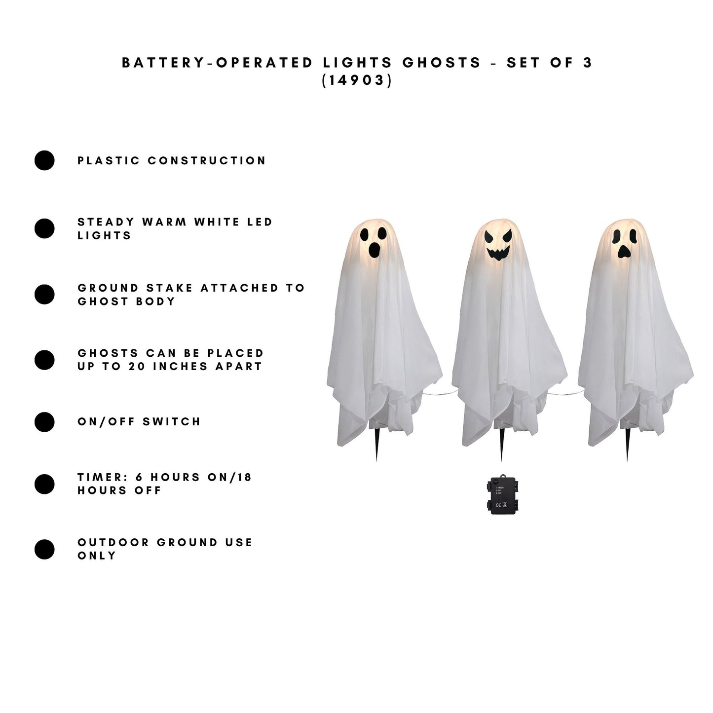 Battery-Operated Lighted Ghosts - Set of 3