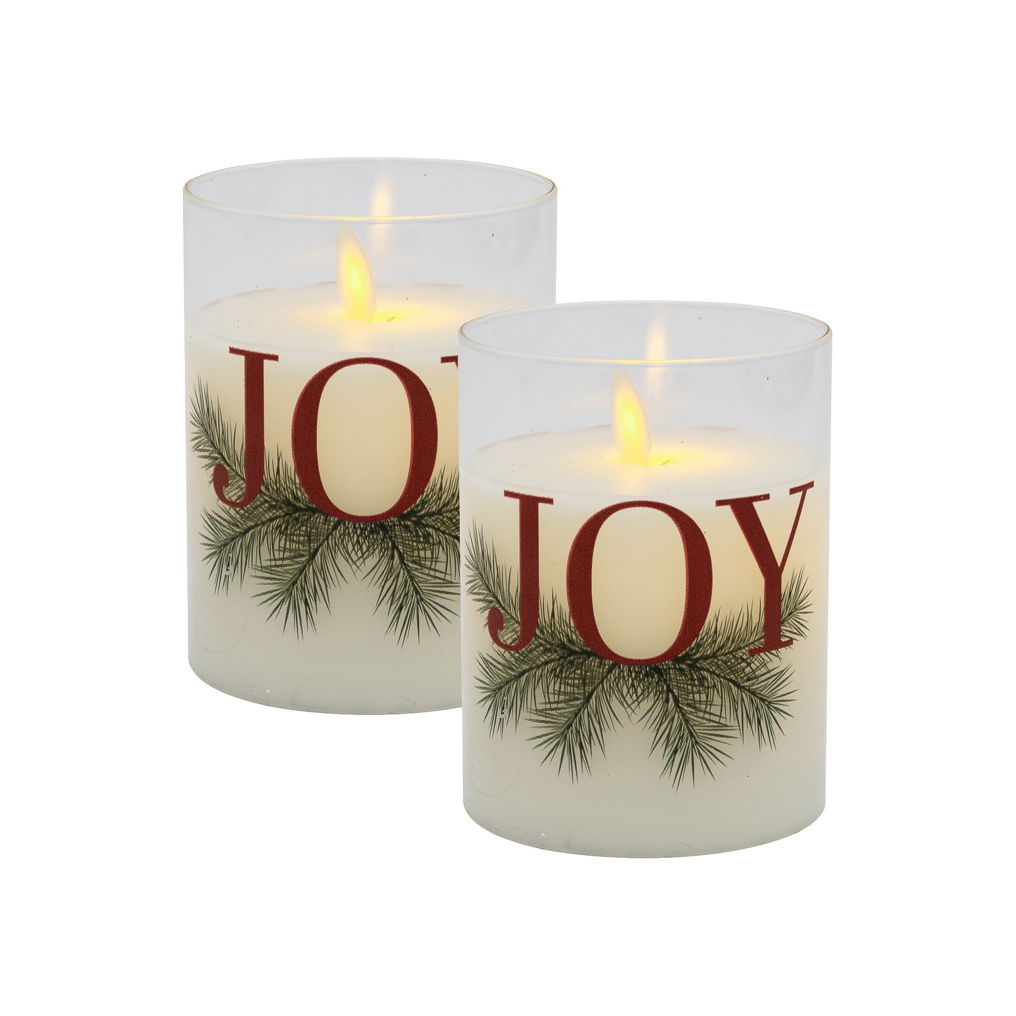 Battery Operated LED Glass Candles with Action Flame, JOY - Set of 2