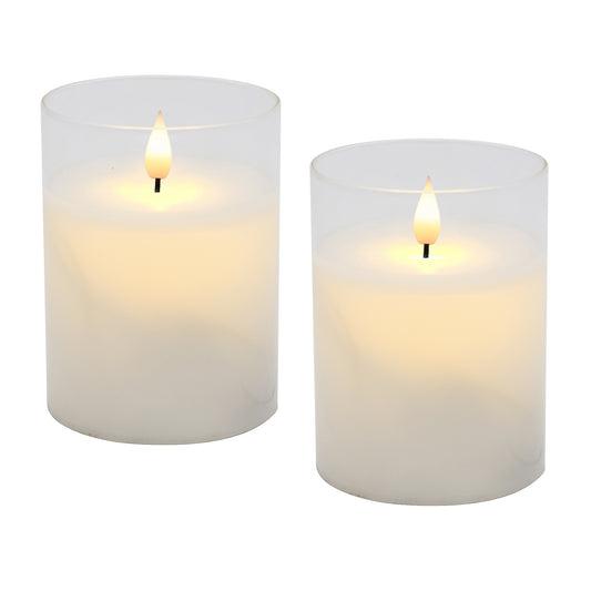 Battery Operated LED Glass Candles with Bullet Flame - Set of 2