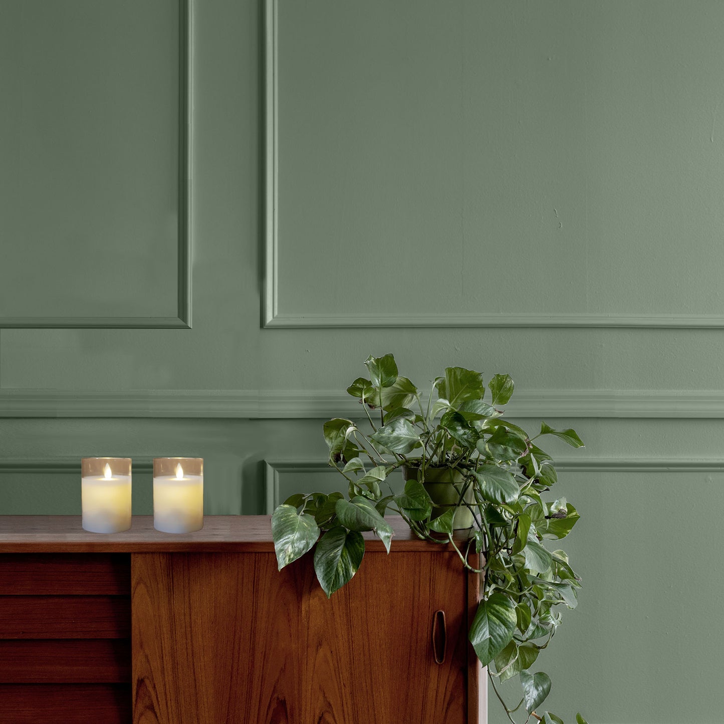 Battery-Operated LED Glass Candles with Flickering Flame - Set of 2