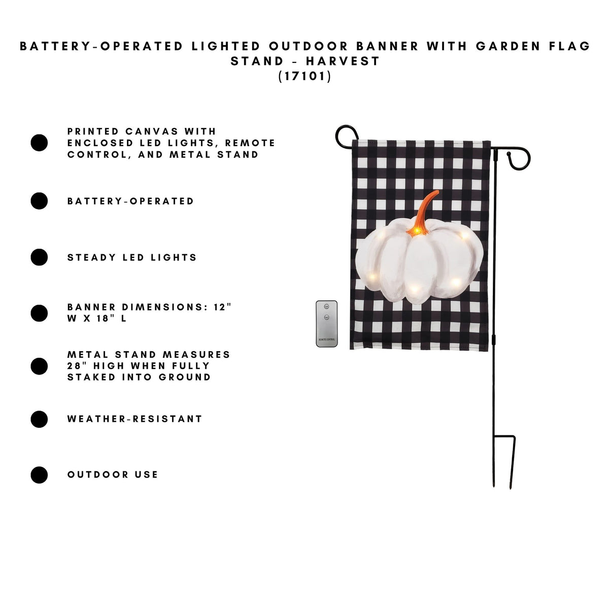 Battery-Operated Lighted LED Outdoor Banner with Garden Flag Stand - Harvest