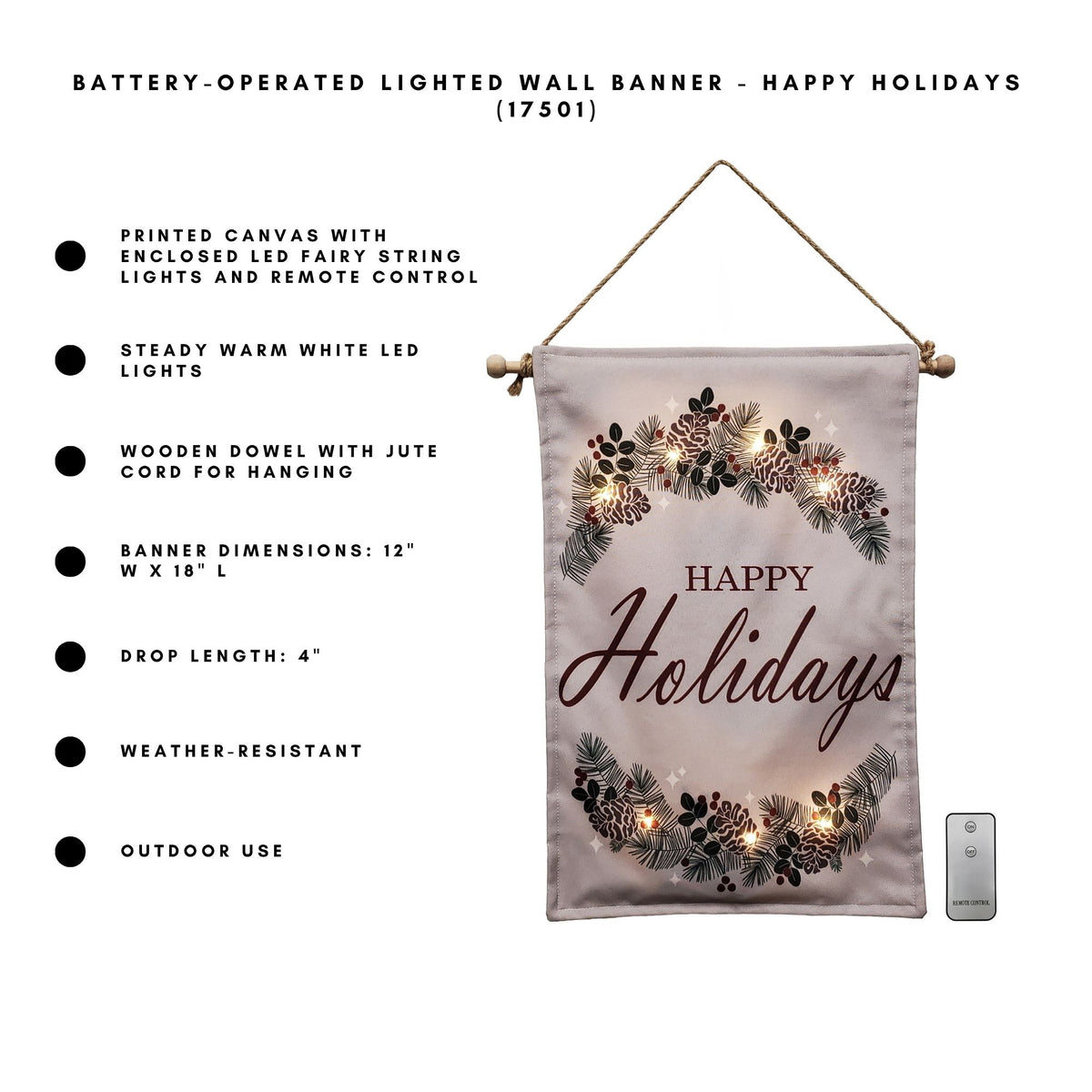Battery-Operated Lighted Wall Banner - Happy Holidays