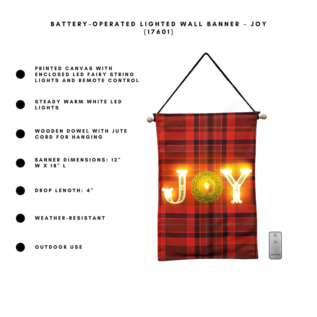 Battery-Operated Lighted Wall Banner - JOY