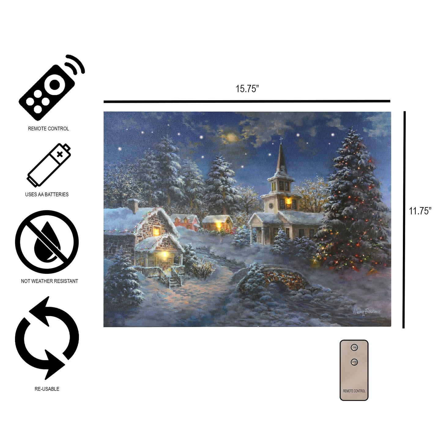 Battery-Operated Lighted Wall Art with Remote Control - Winter Village
