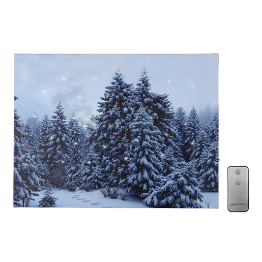 Canvas wall art of winter scene with snow-covered trees.