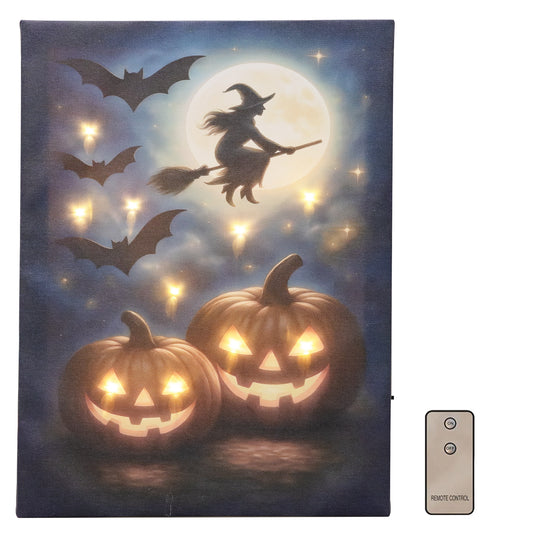 Battery-Operated Lighted Wall Art - Flying Witch