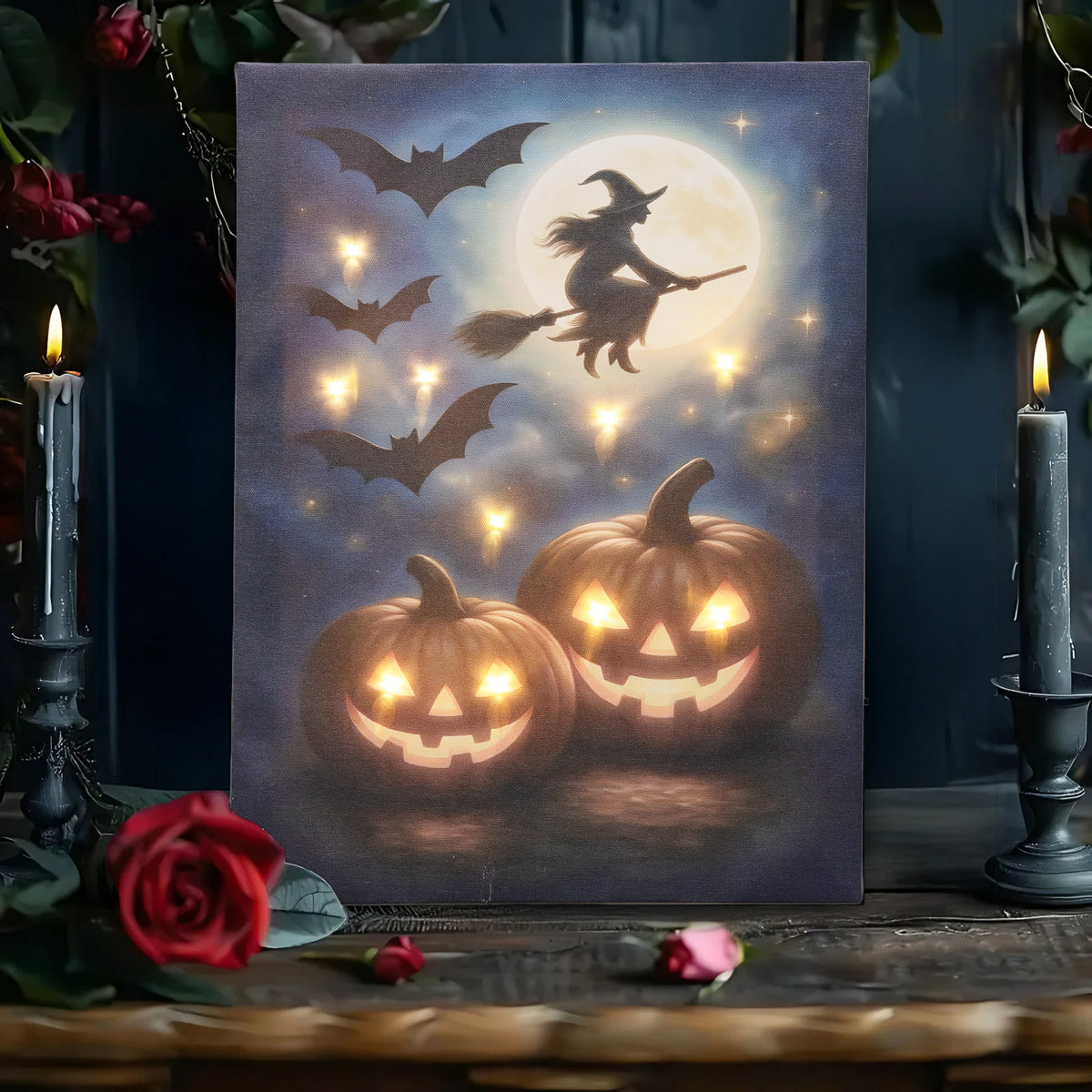 Battery-Operated Lighted Wall Art - Flying Witch