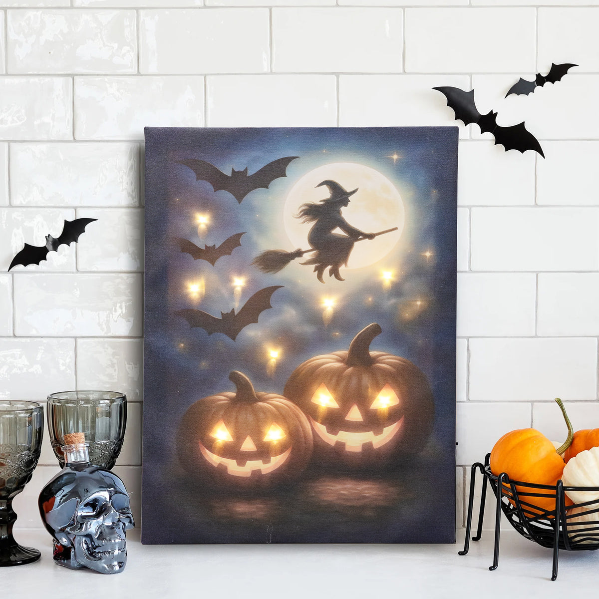 Battery-Operated Lighted Wall Art - Flying Witch