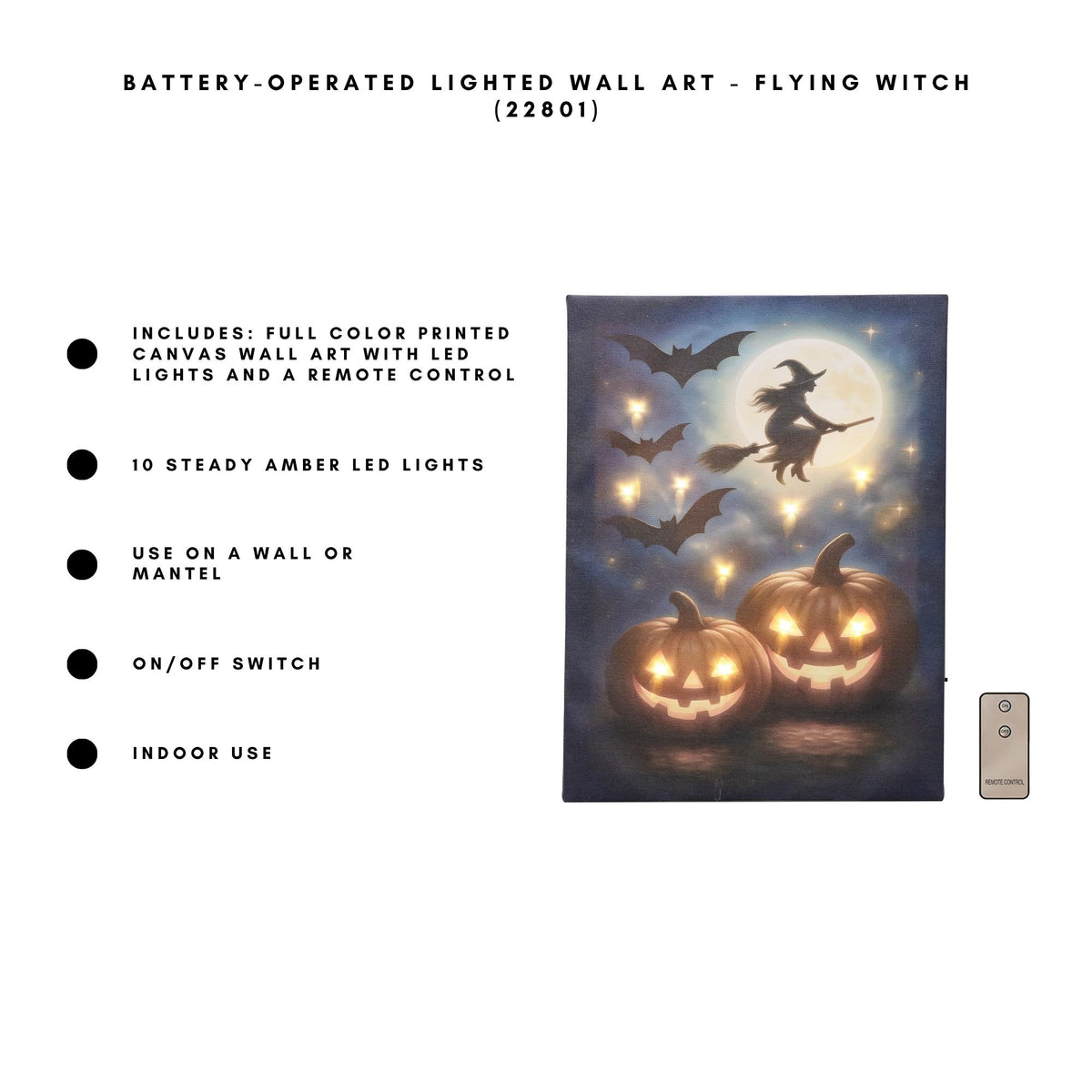 Battery-Operated Lighted Wall Art - Flying Witch