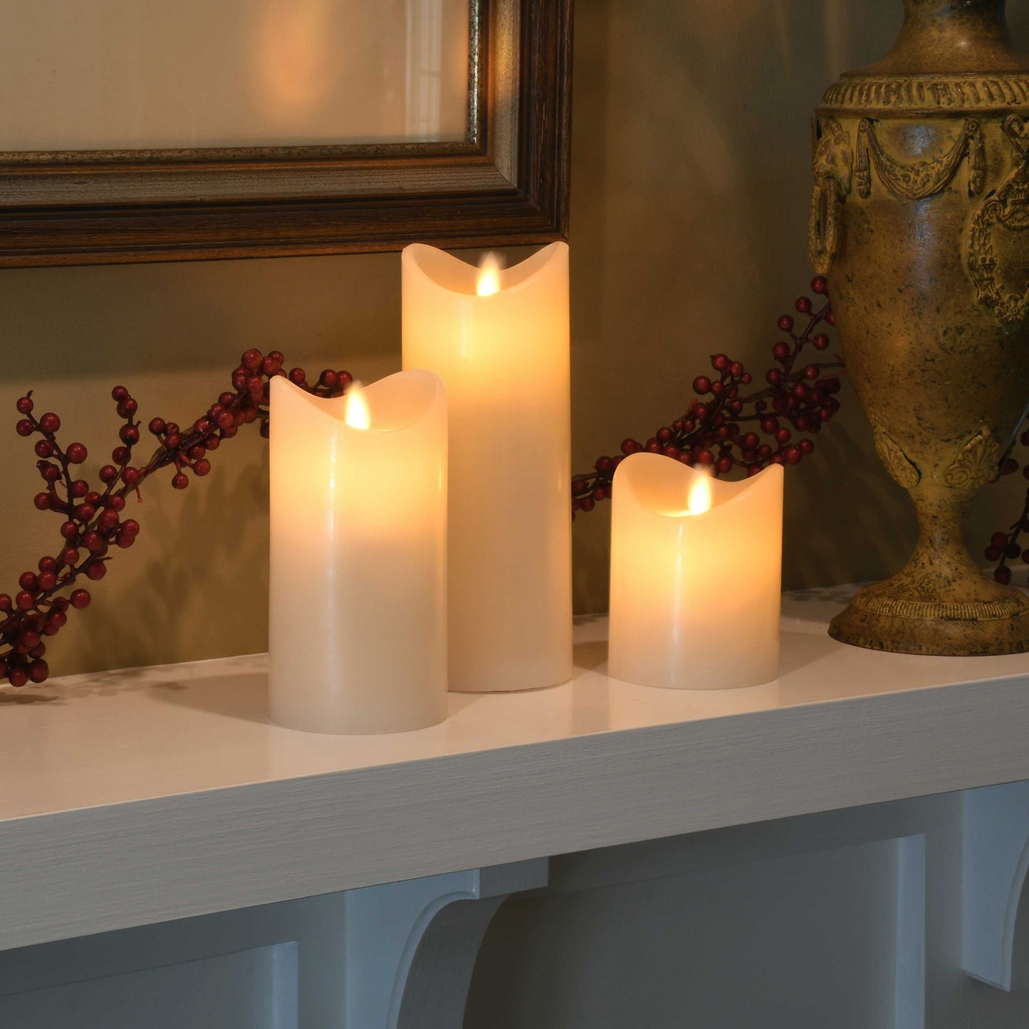 Battery Operated LED Flickering Flame Real Wax Candles- Set of 3