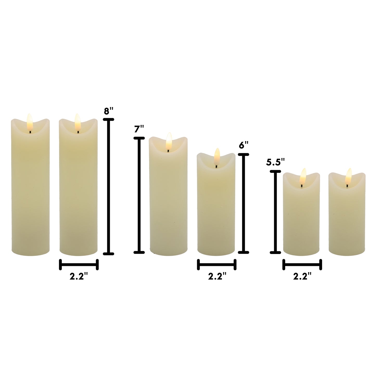 Battery-Operated 3D Wick LED Candles - Set of 6