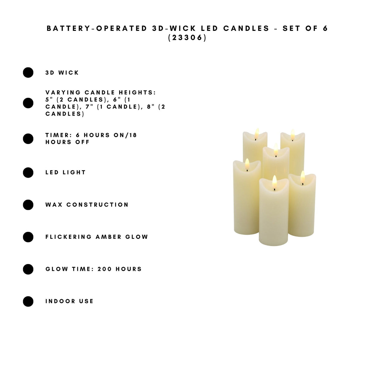 Battery-Operated 3D Wick LED Candles - Set of 6