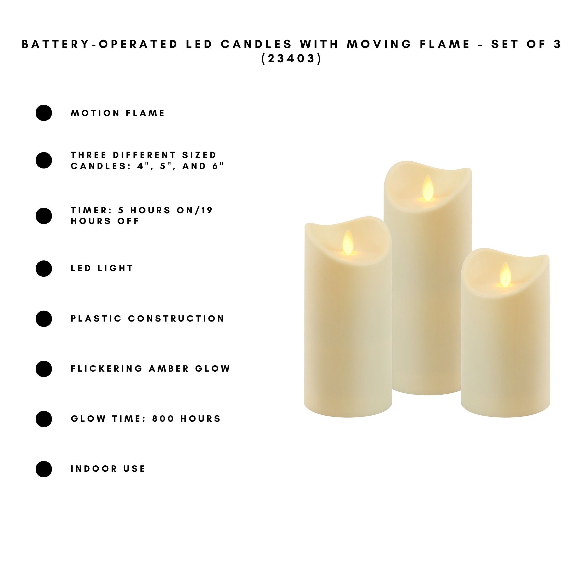 Battery-Operated LED Candles with Flickering Flame - Set of 3