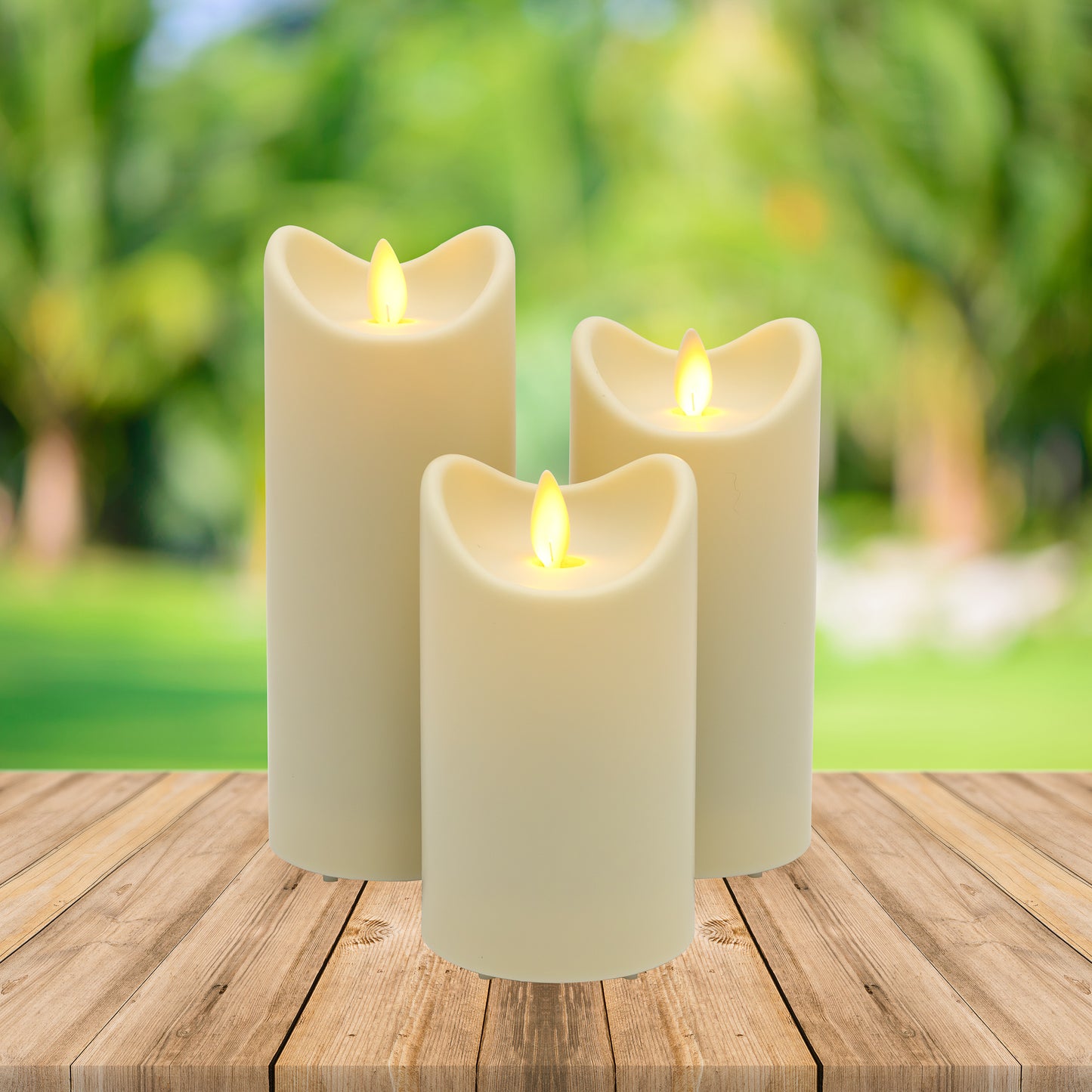 Weather Resistant LED Candles with Flickering Flame - Set of 3