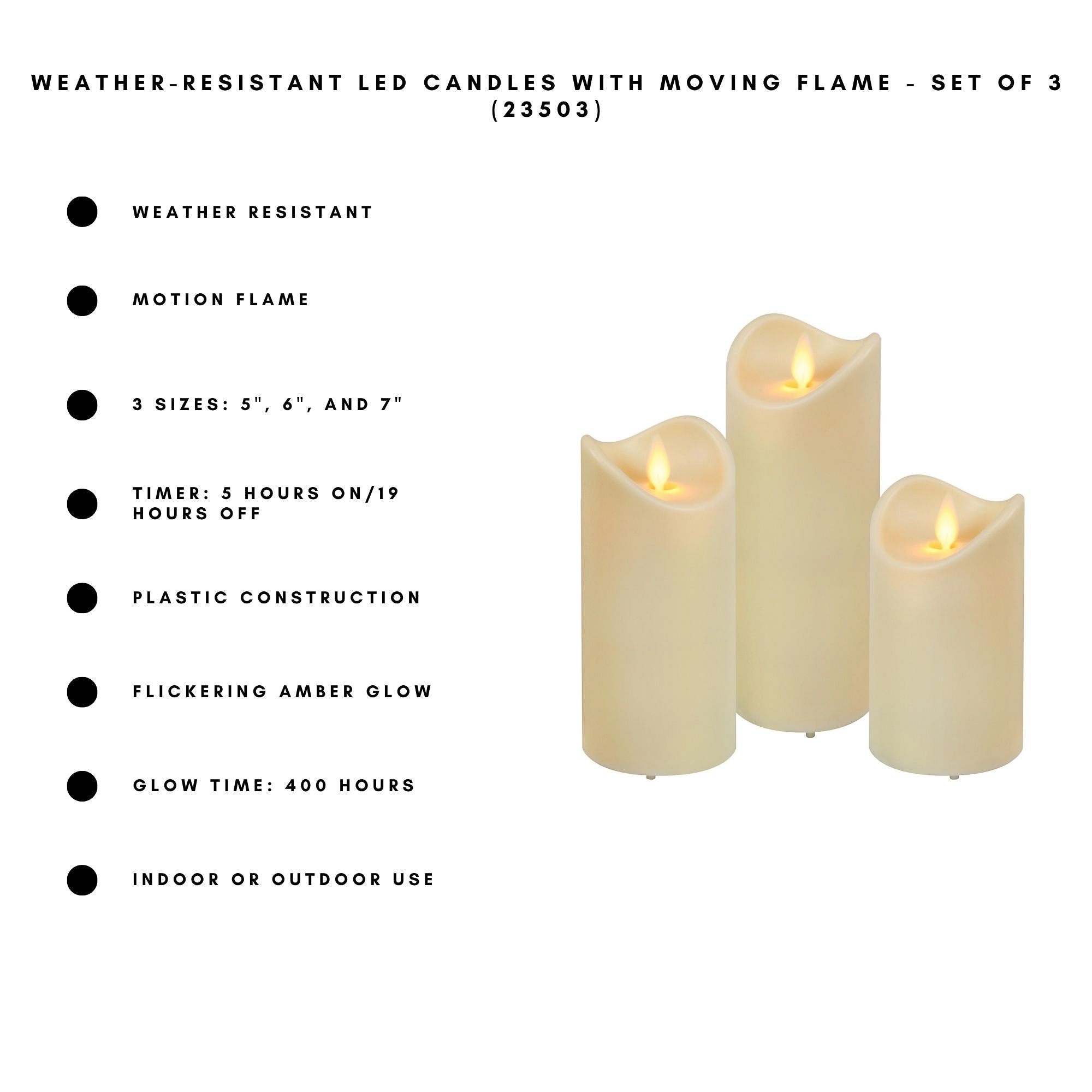 Weather-Resistant LED Candles with Flickering Flame - Set of 3