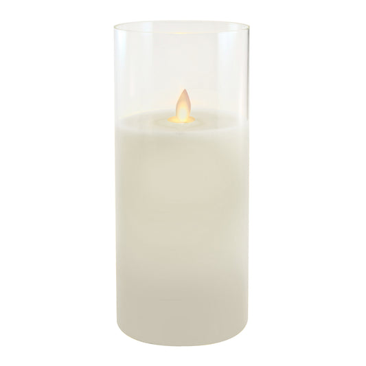 Battery Operated 10" Glass Hurricane LED Candle with Moving Flame