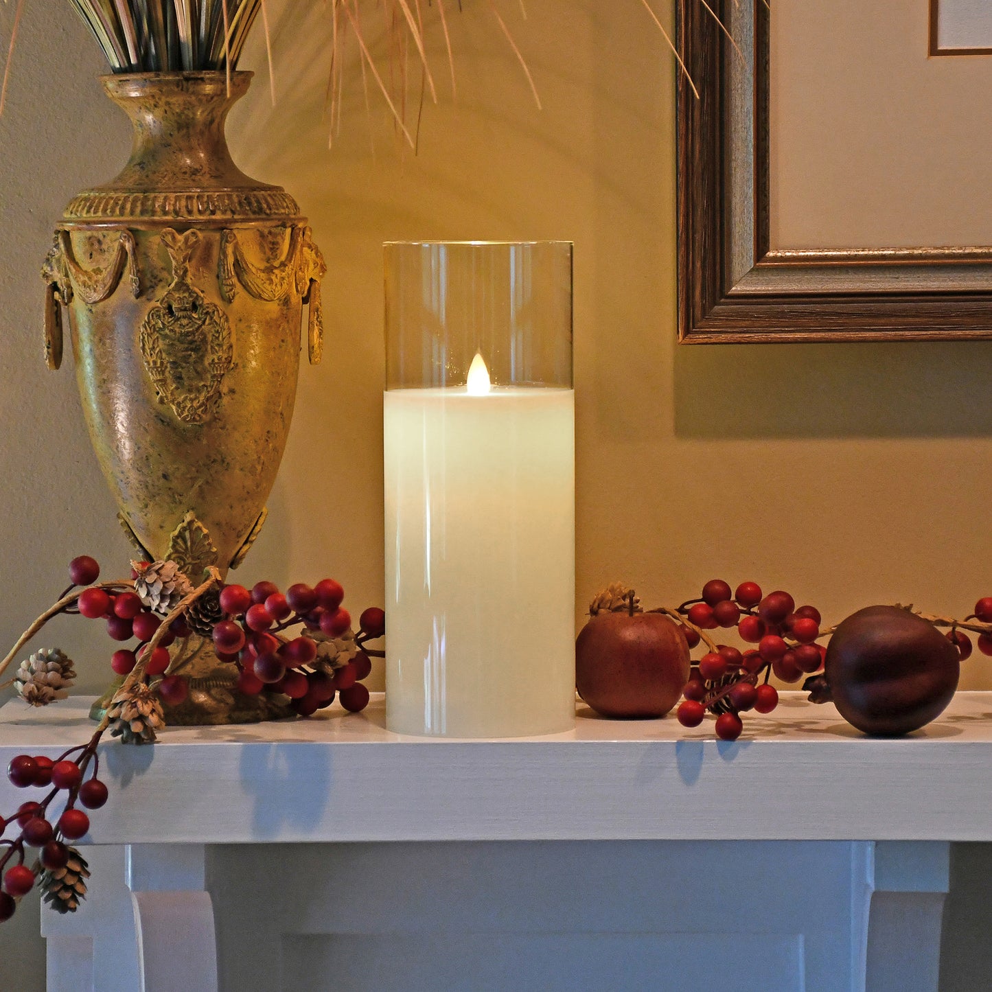 Battery Operated 10" Glass Hurricane LED Candle with Flickering Flame