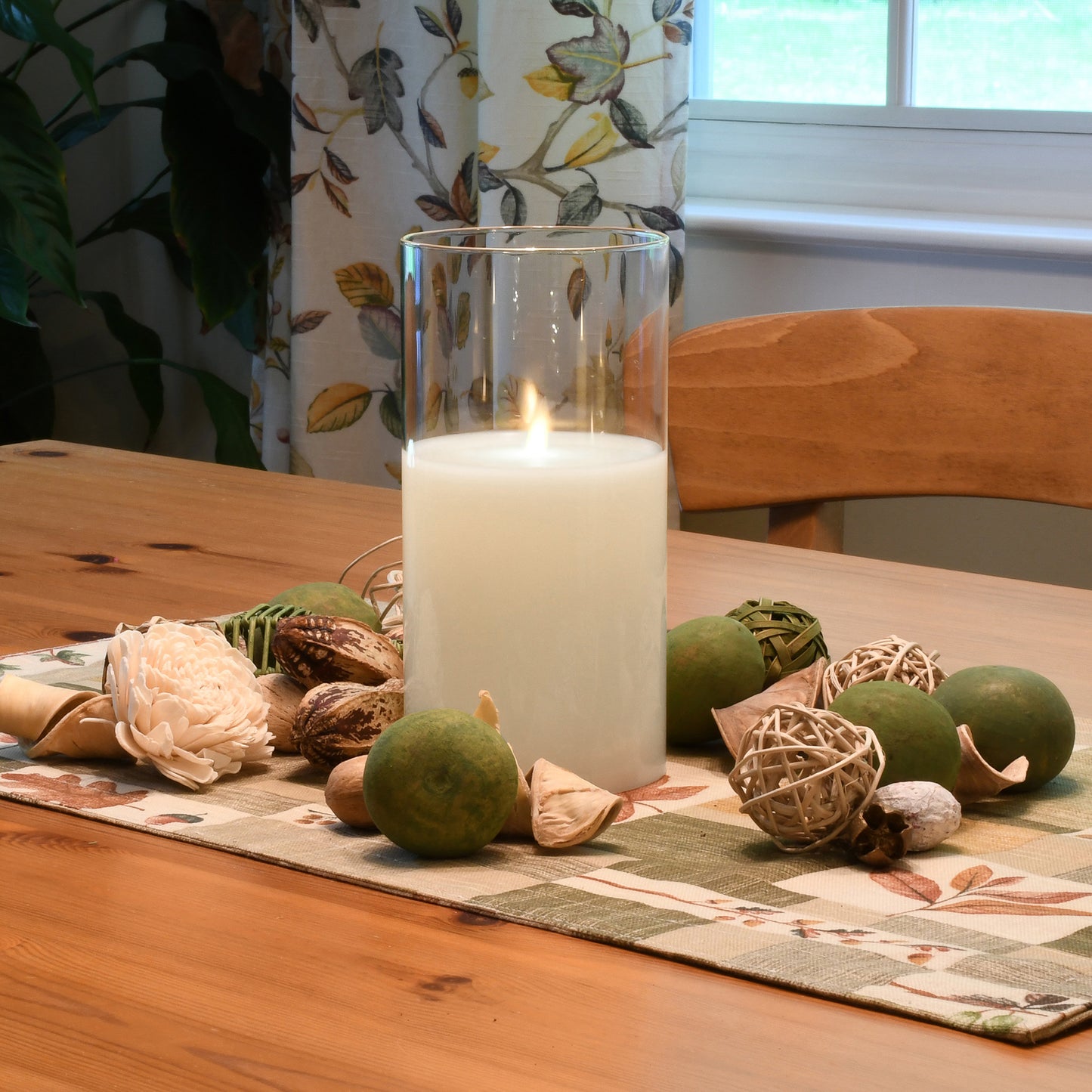 Battery Operated 8" Glass Hurricane LED Candle with Flickering Flame