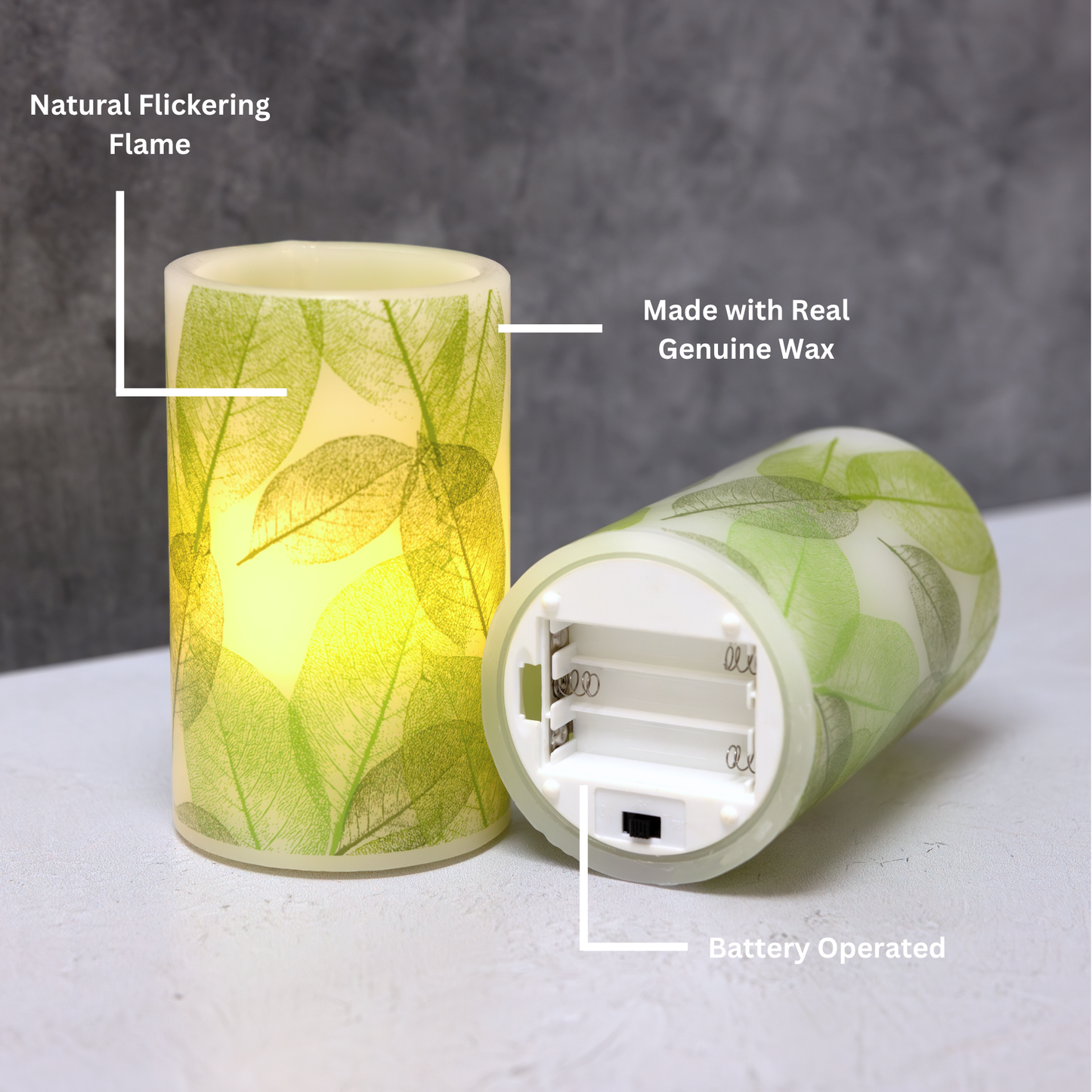 Battery Operated LED Wax Candles,  Lace Leaf - Set of 2