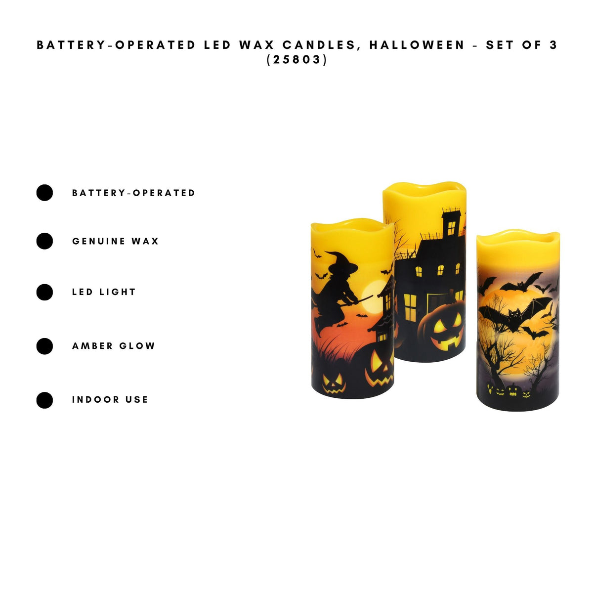Battery Operated LED Wax Candles, Halloween - Set of 3