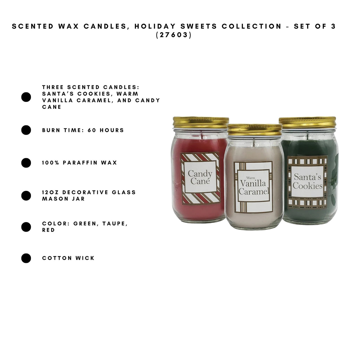 Scented Wax Candles, Holiday Sweets Collection - Set of 3