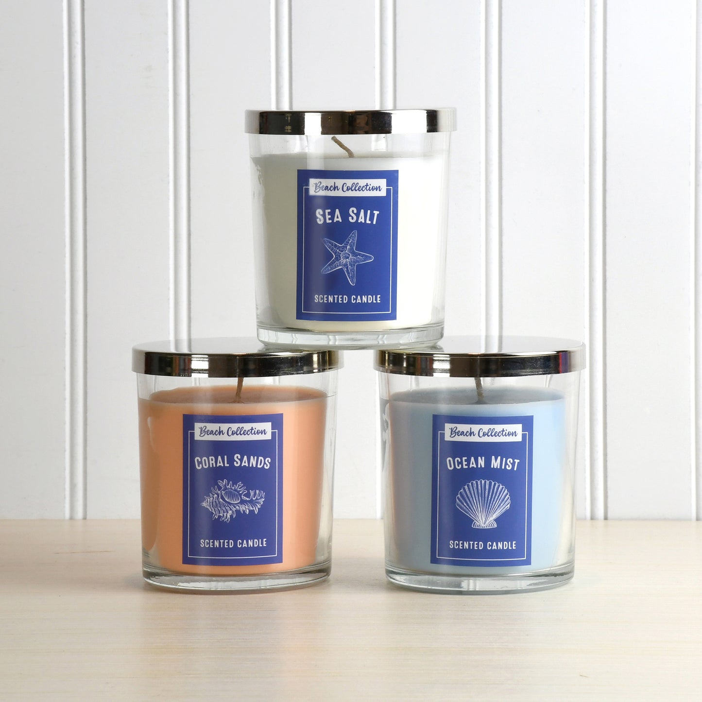 Scented Wax Candles, Beach Collection - Set of 3