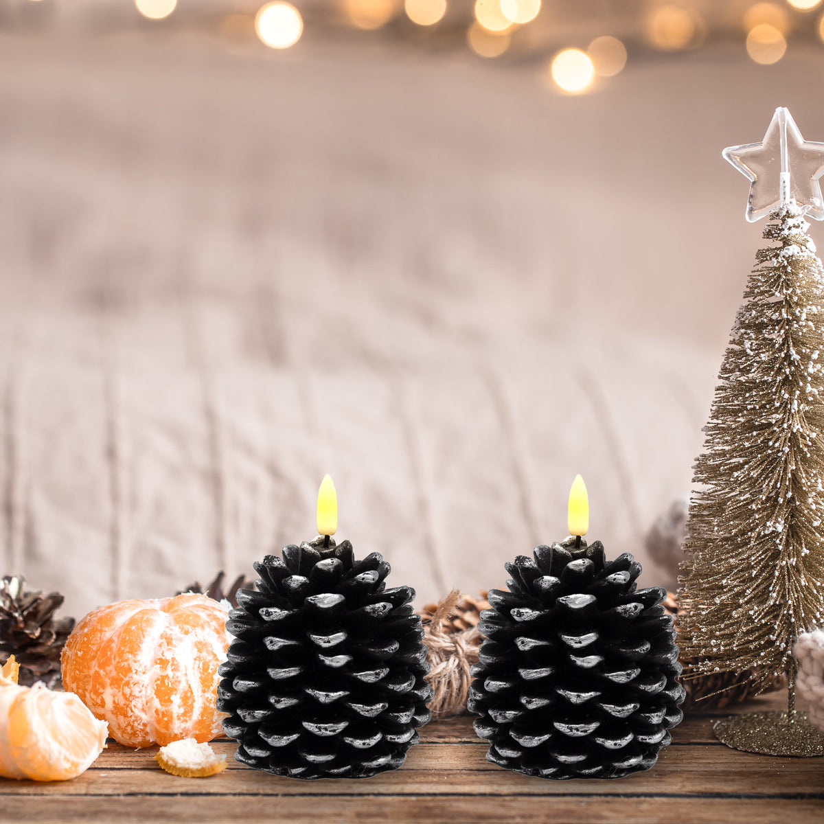 Battery-Operated Pinecone Candles - Set of 2