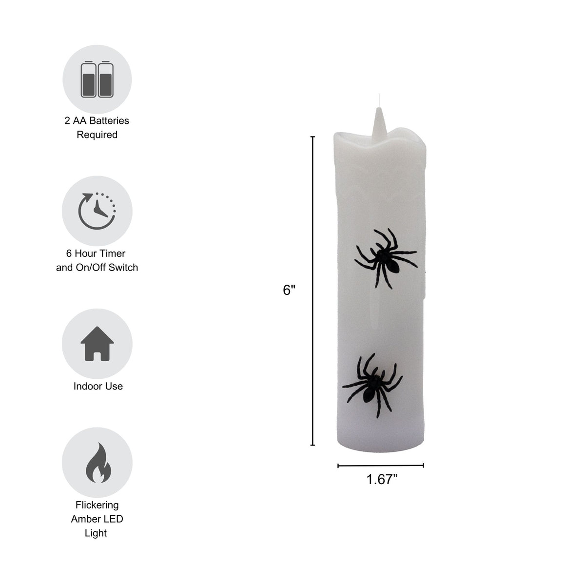 Battery Operated Hanging Pillar Candles with Spiders - Set of 4
