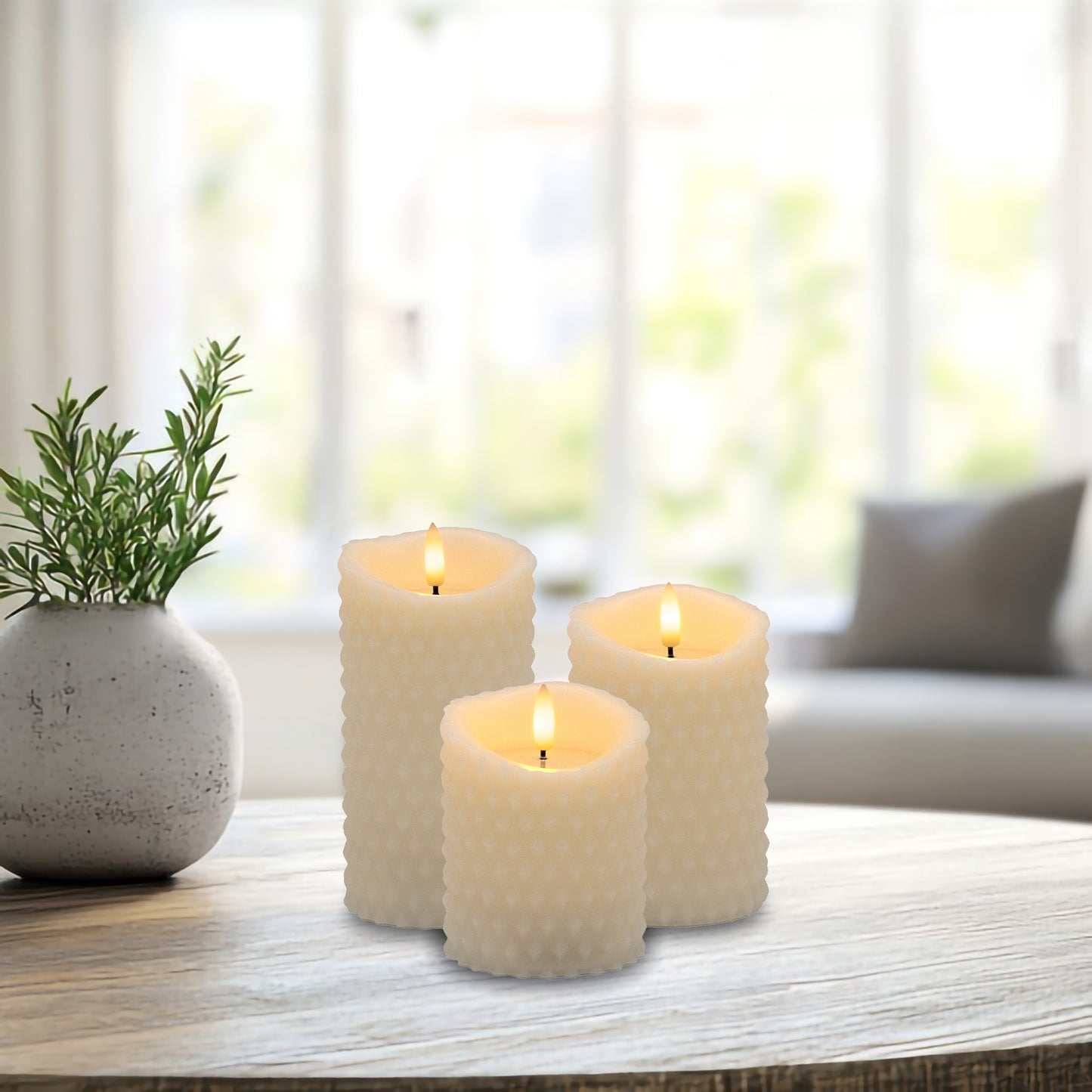 Battery Operated Textured Candles - Set of 3