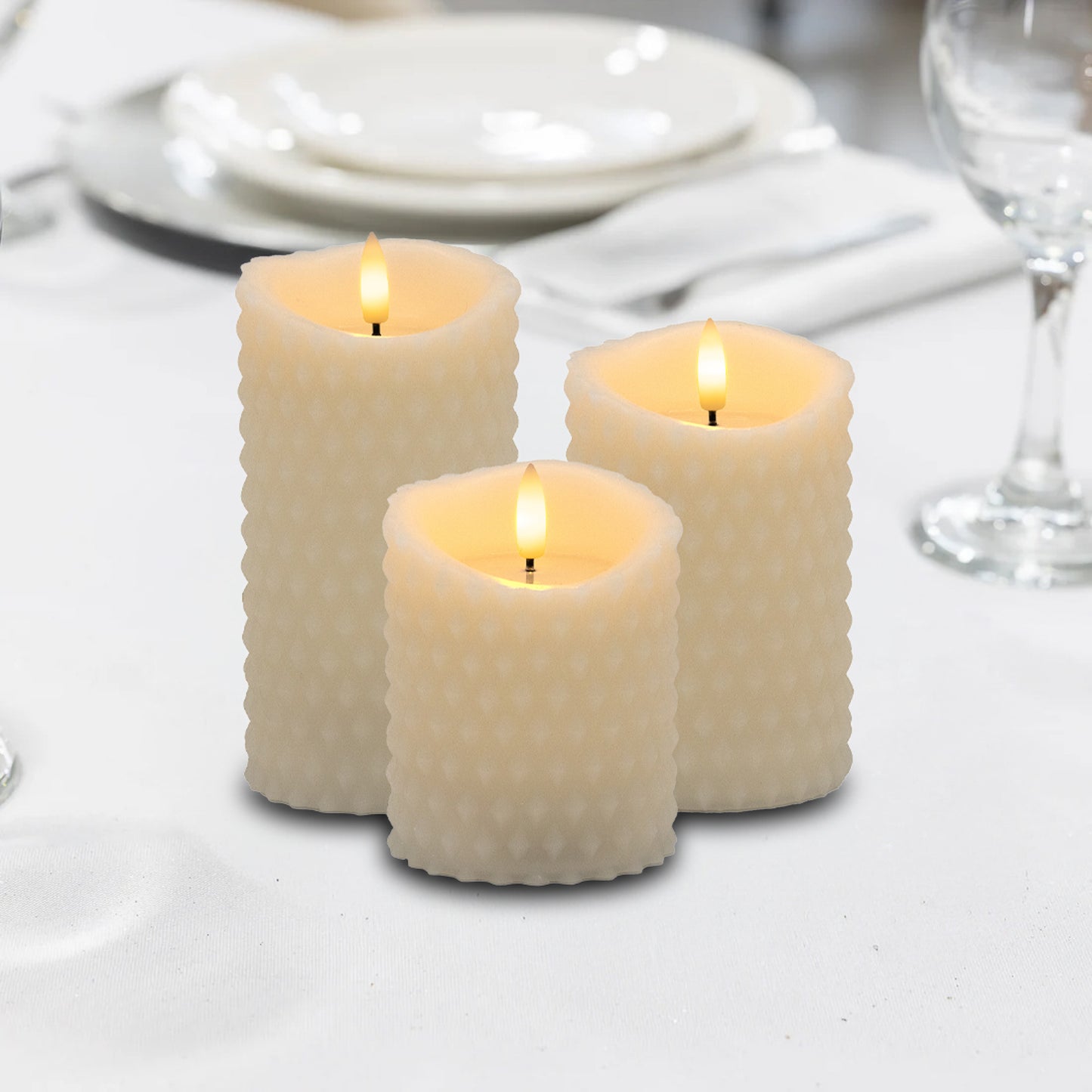 Battery-Operated Textured Candles - Set of 3