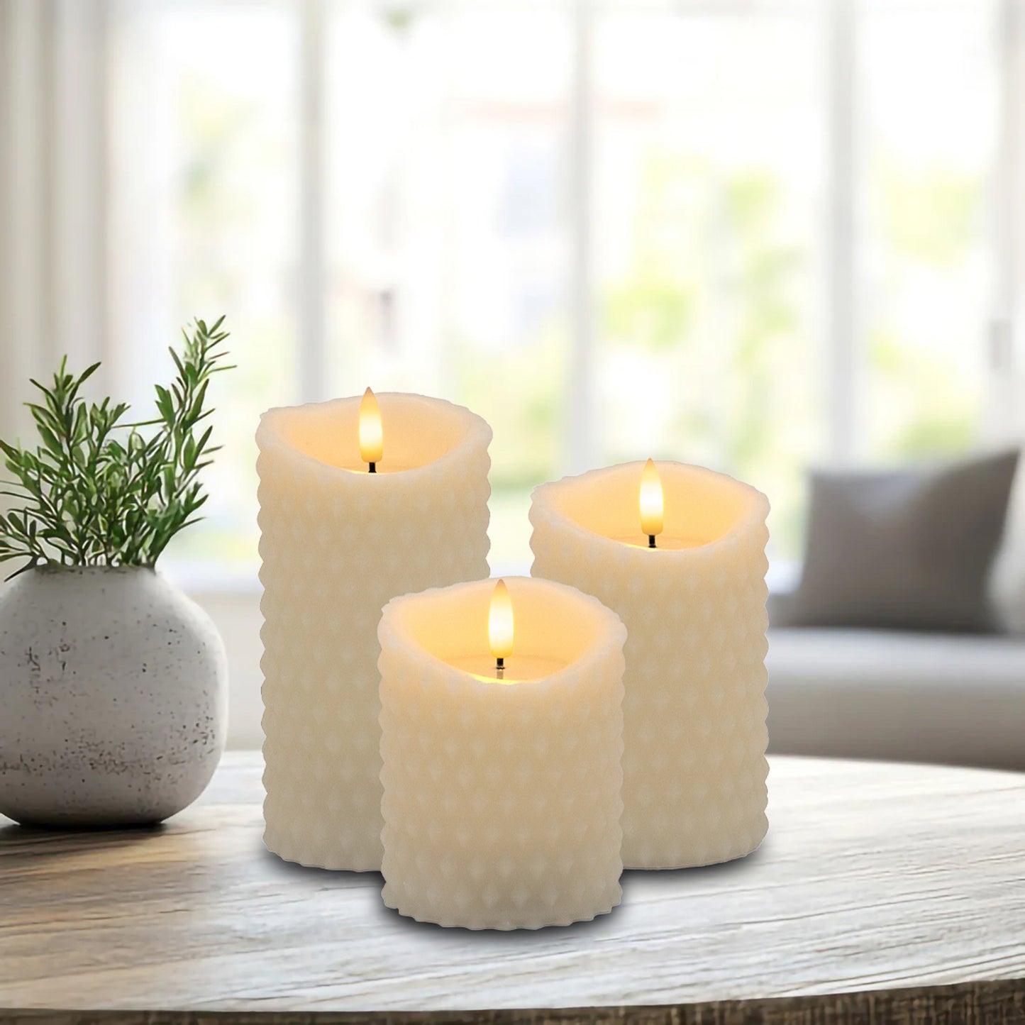 Battery-Operated Textured Candles - Set of 3