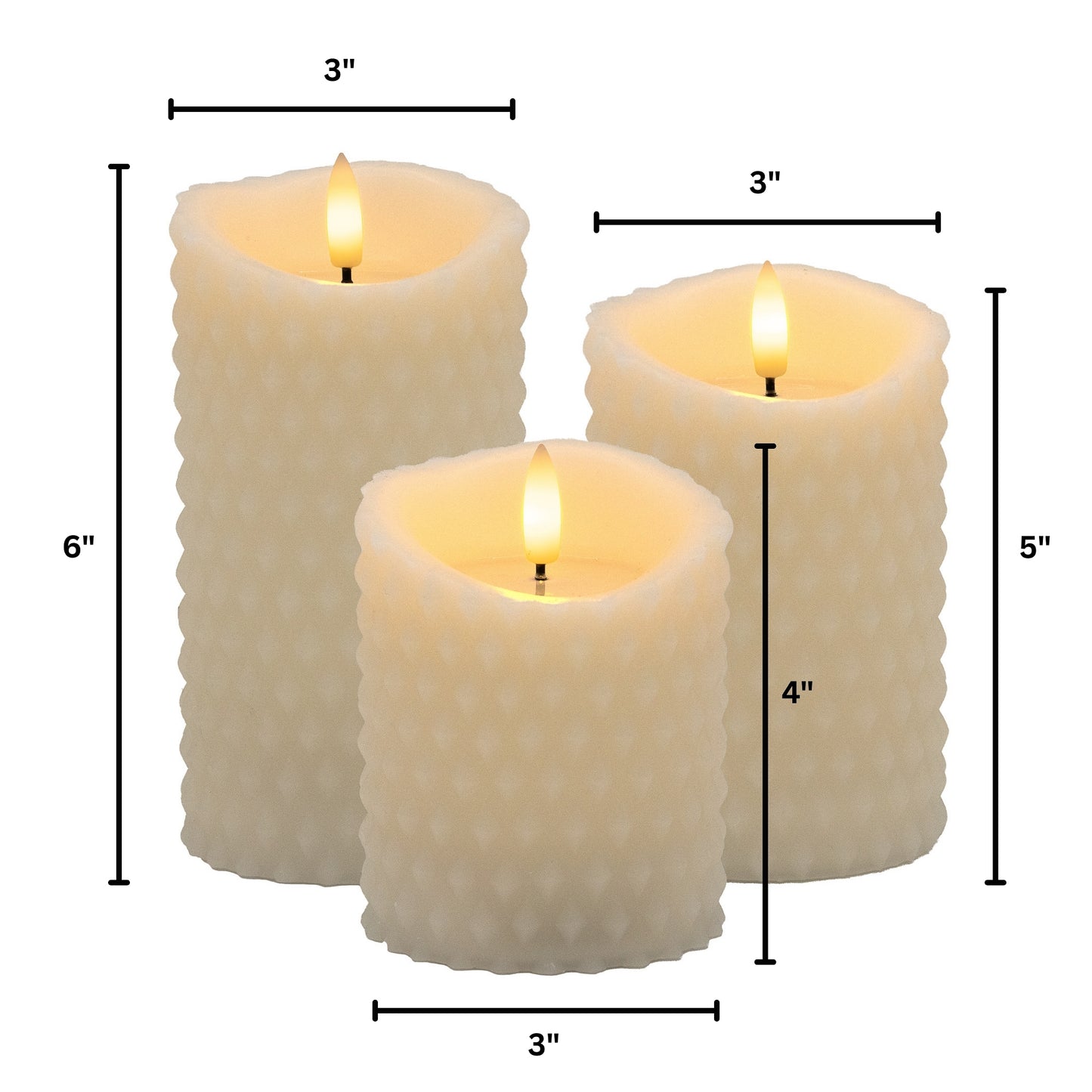 Battery-Operated Textured Candles - Set of 3