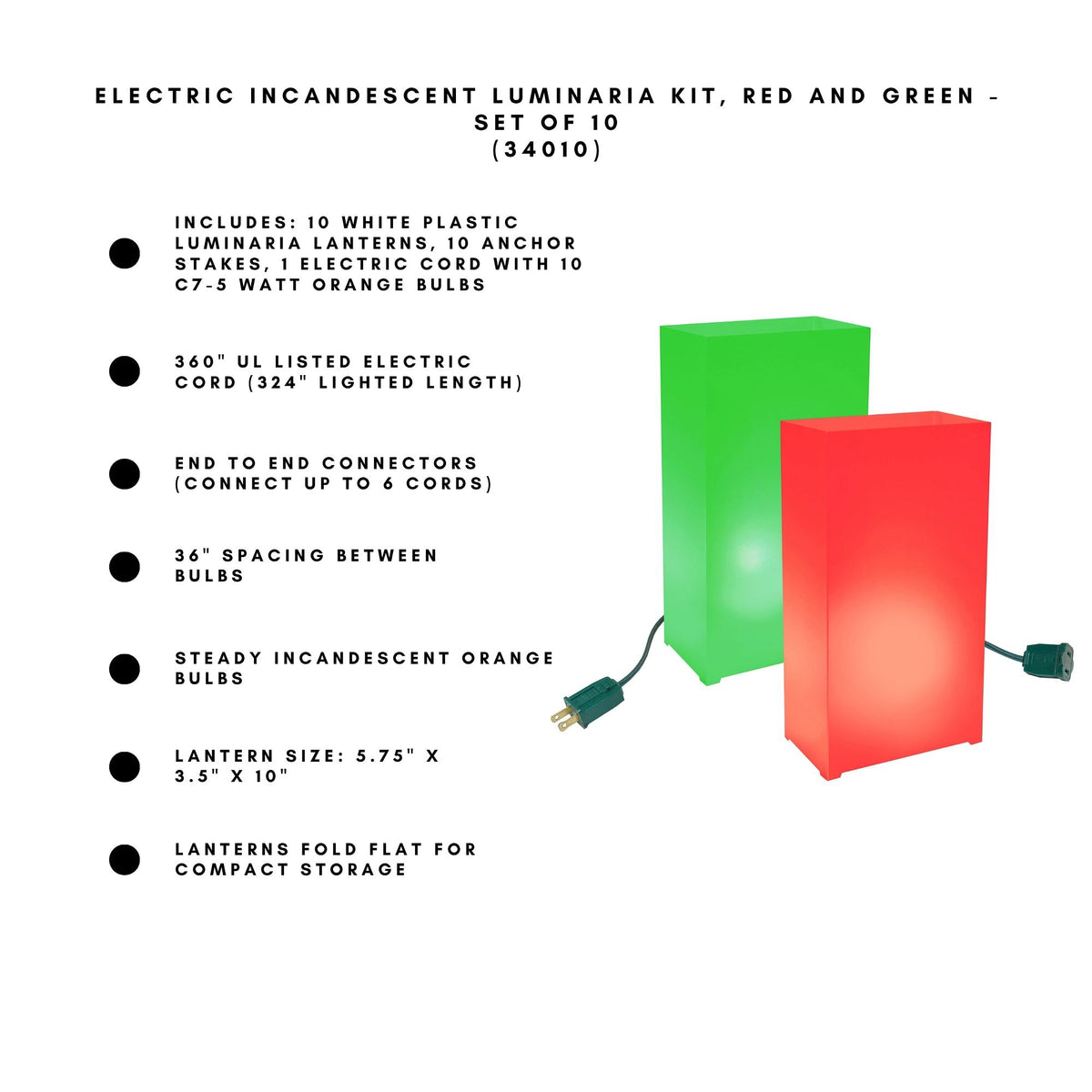 Electric Incandescent Luminaria Kit - Set of 10
