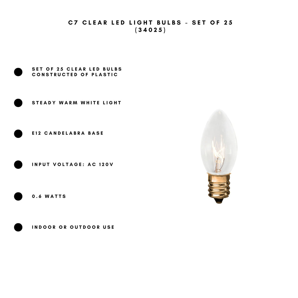 C7 Clear LED Light Bulbs - Set of 25