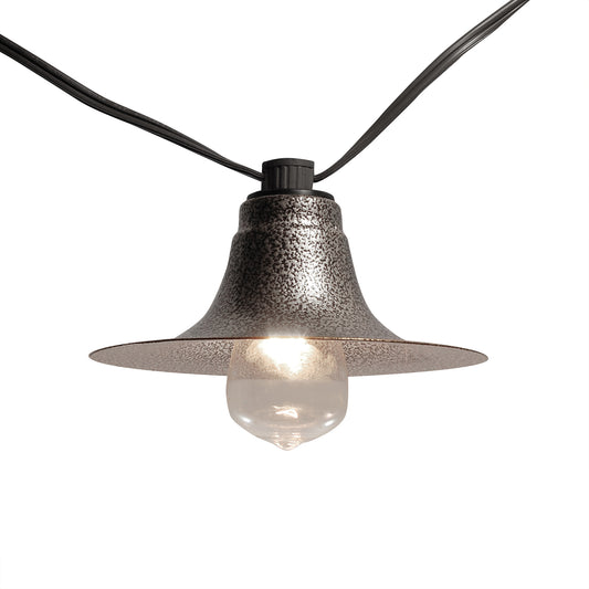 Electric Café String Lights with 10 Gun Metal Shades