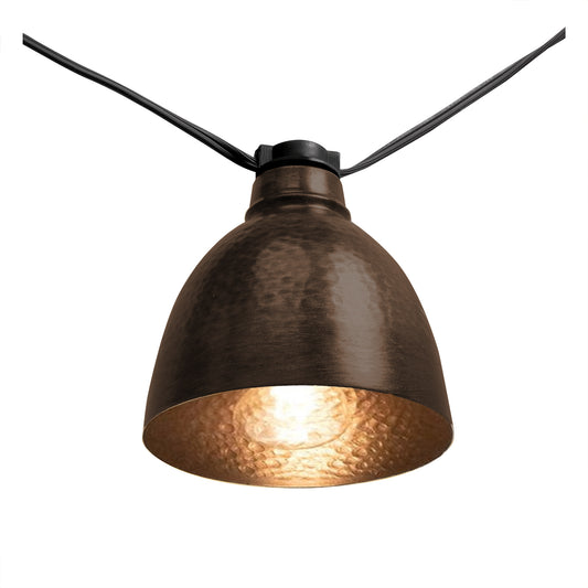 Electric Café String Lights with 10 Bronze Metal Domes