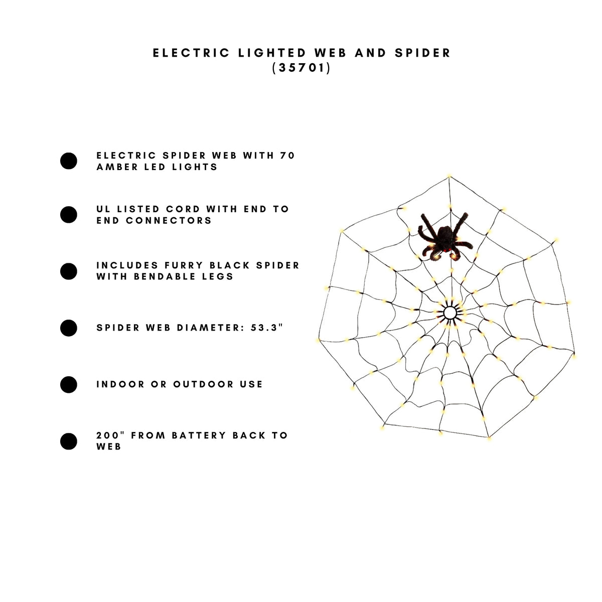Electric Lighted Spider Web and Spider