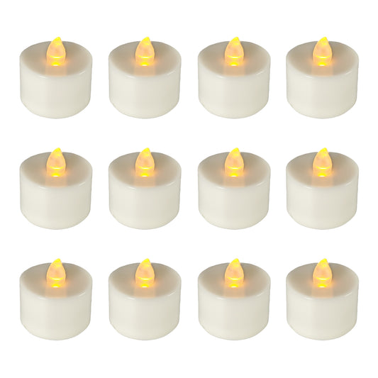 Weather-Resistant Battery-Operated Tea Light Candles, Amber - Set of 12
