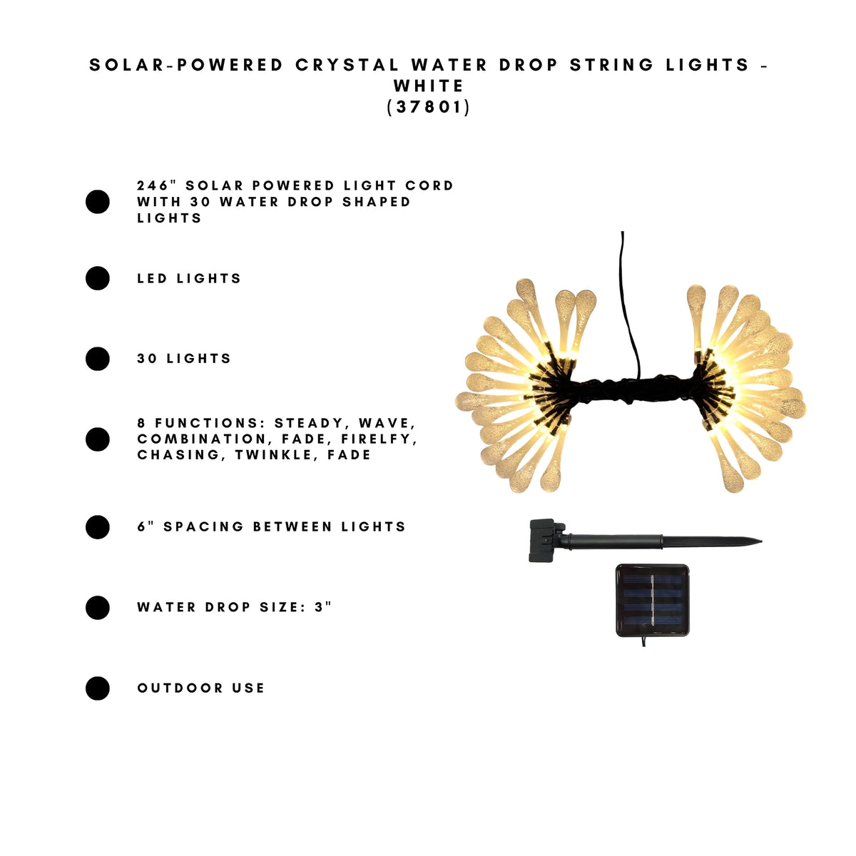 Solar-Powered Crystal Water Drop String Lights