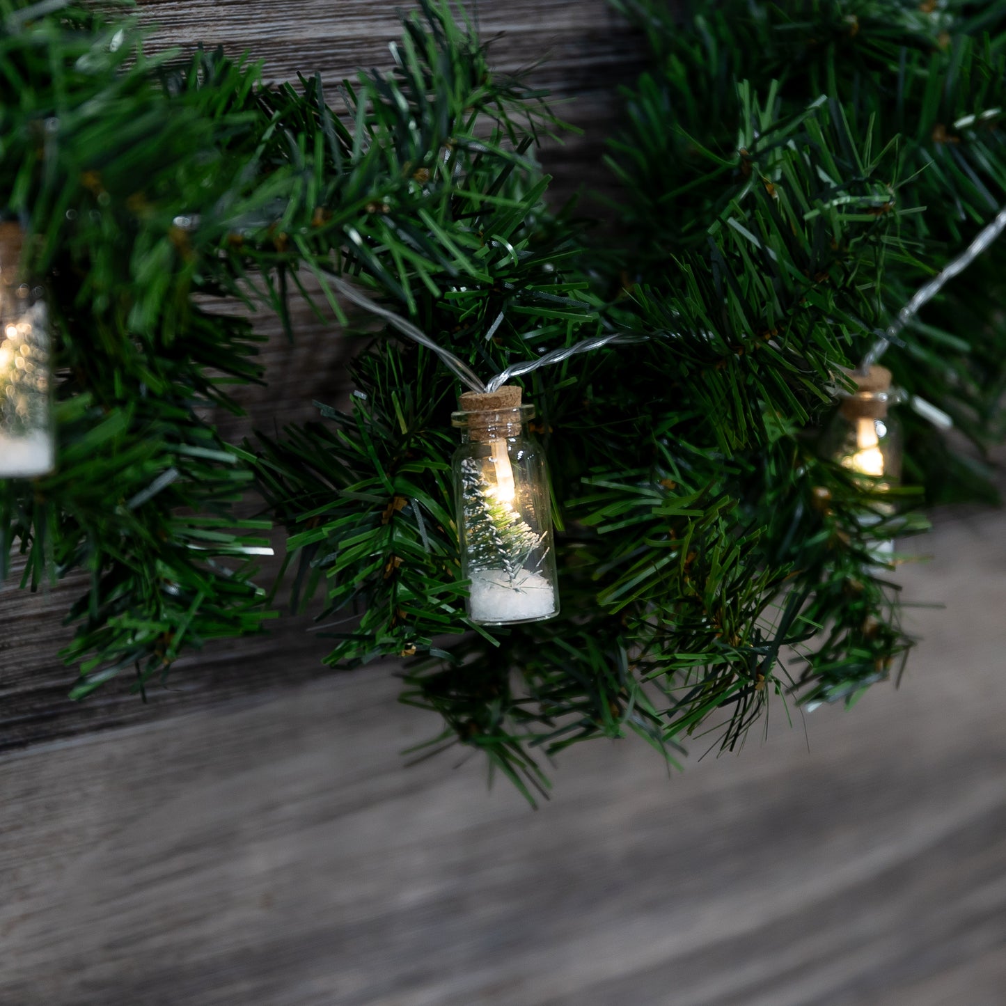 Battery Operated Mini String Lights with Winter Scene in Glass Bottles