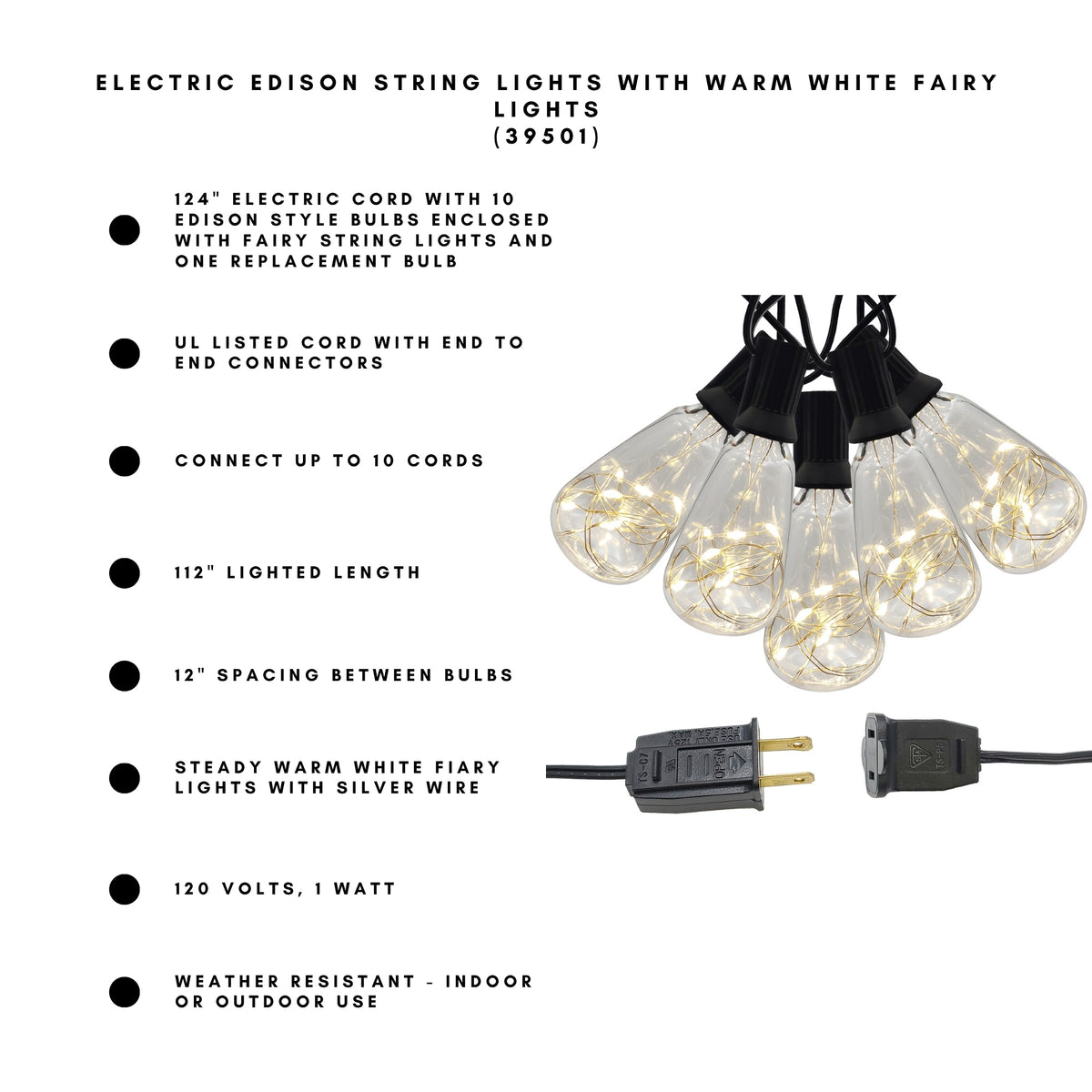 Electric Edison String Lights with Warm White Fairy Lights