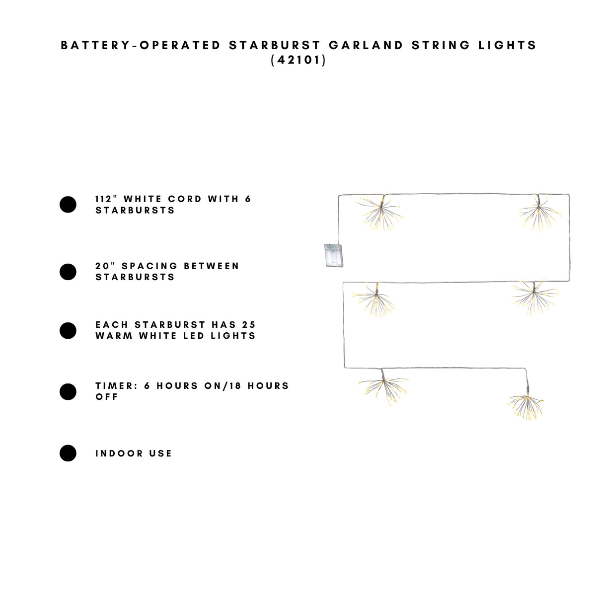 Battery-Operated Starburst Garland String Lights with White LED Lights