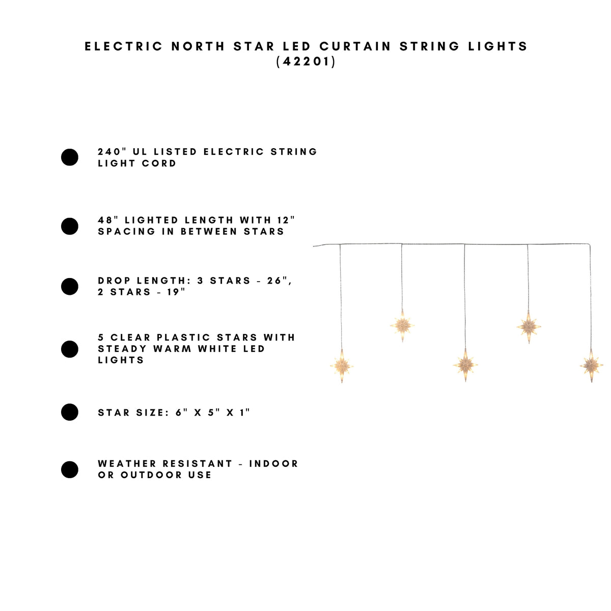 Electric North Star LED Curtain String Lights with White LED Lights