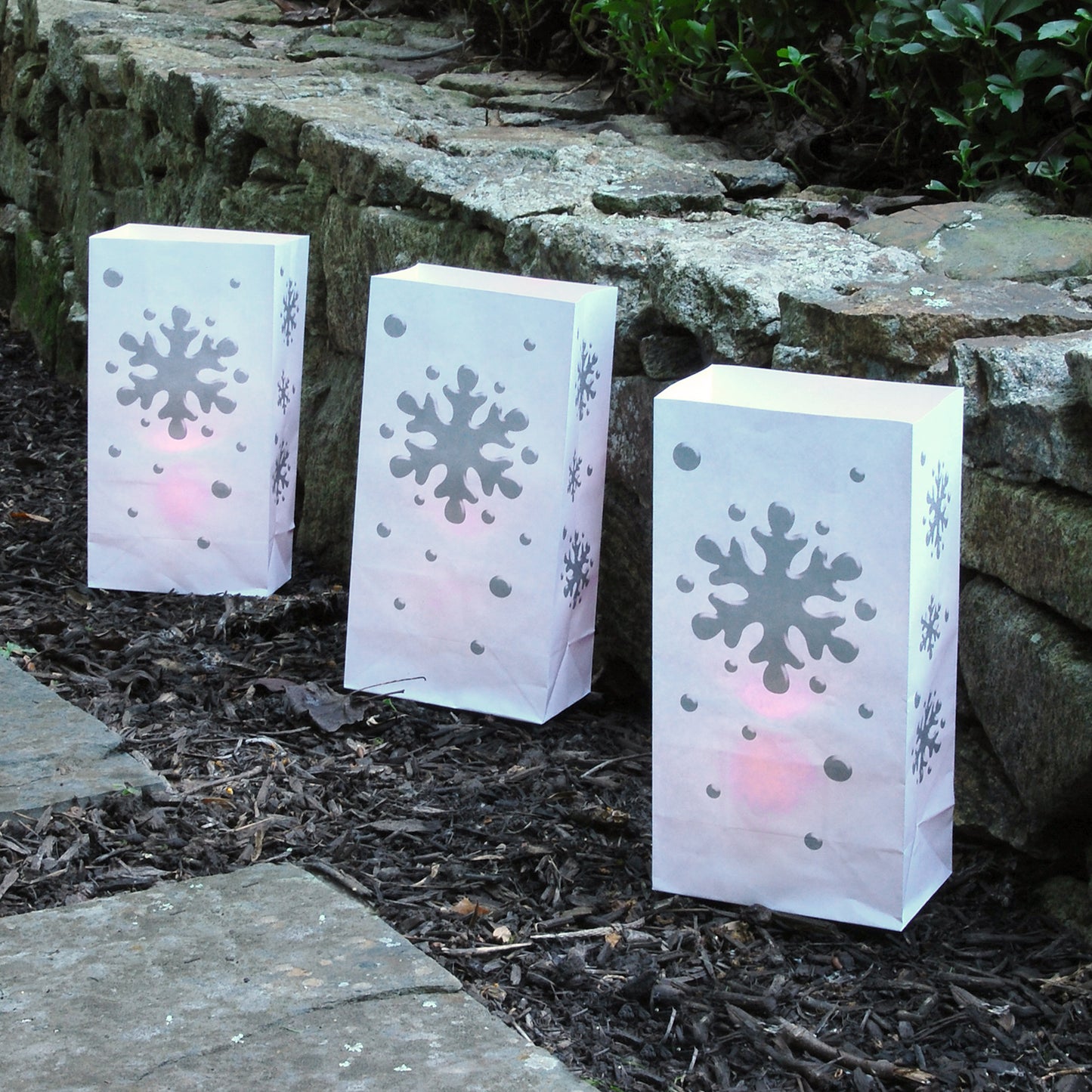 Flame Resistant Paper Luminaria Bags, Snowflake - Set of 12