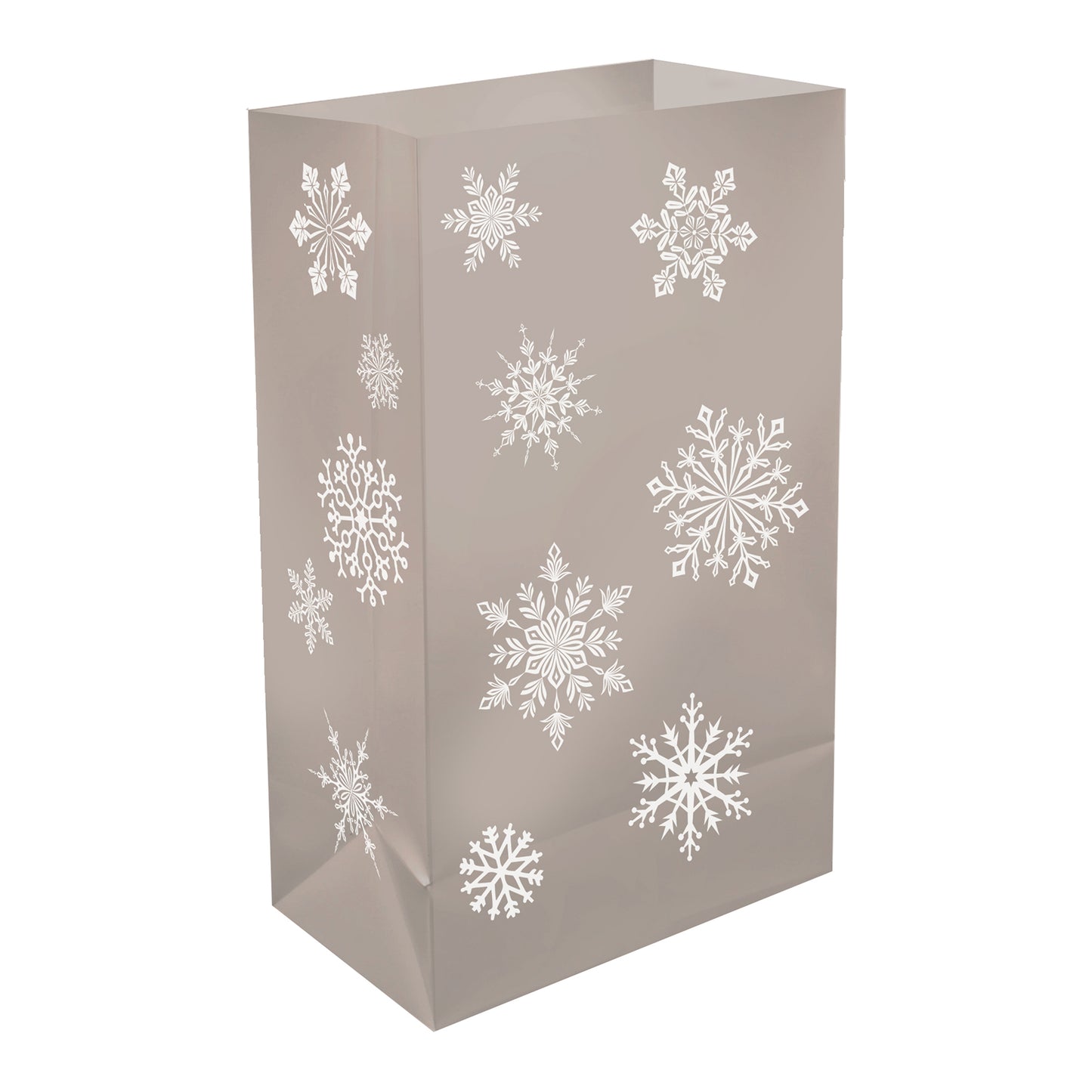 Plastic Luminaria Bags, Silver Snowflake - Set of 12