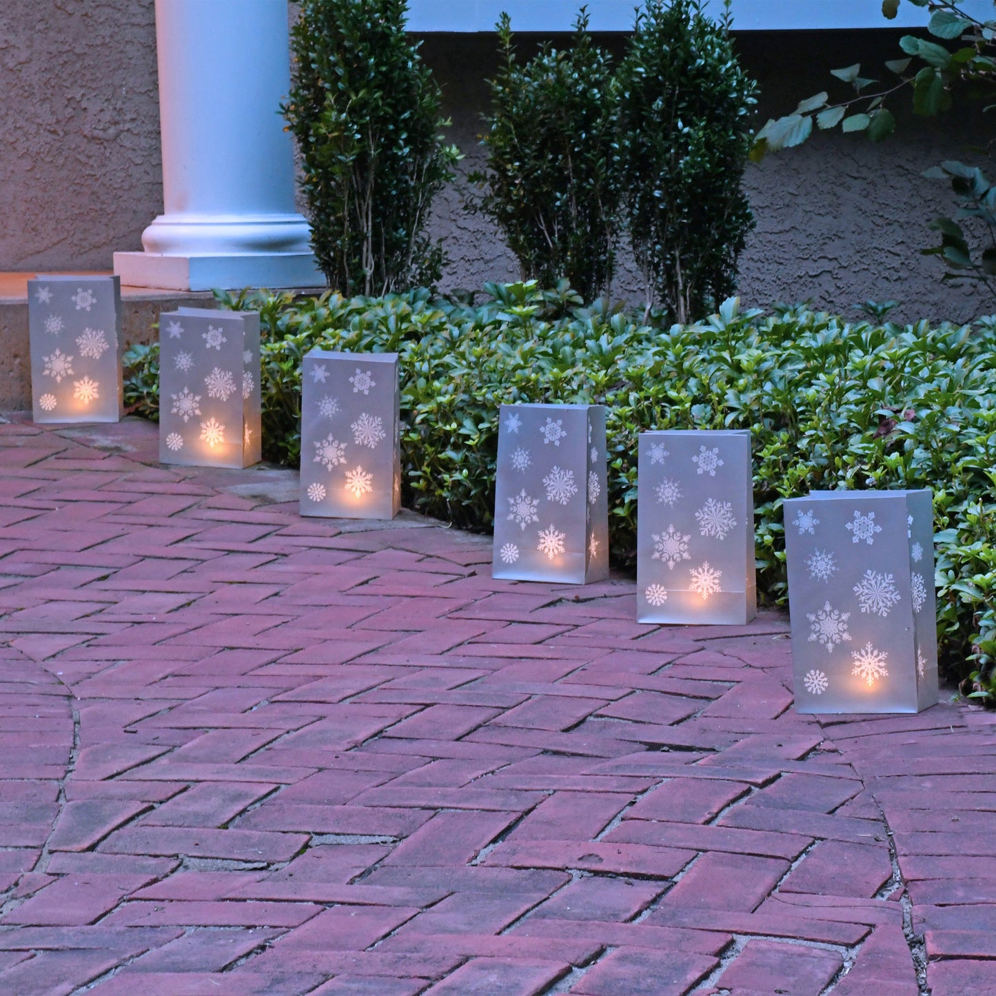 Plastic Luminaria Bags, Silver Snowflake - Set of 12