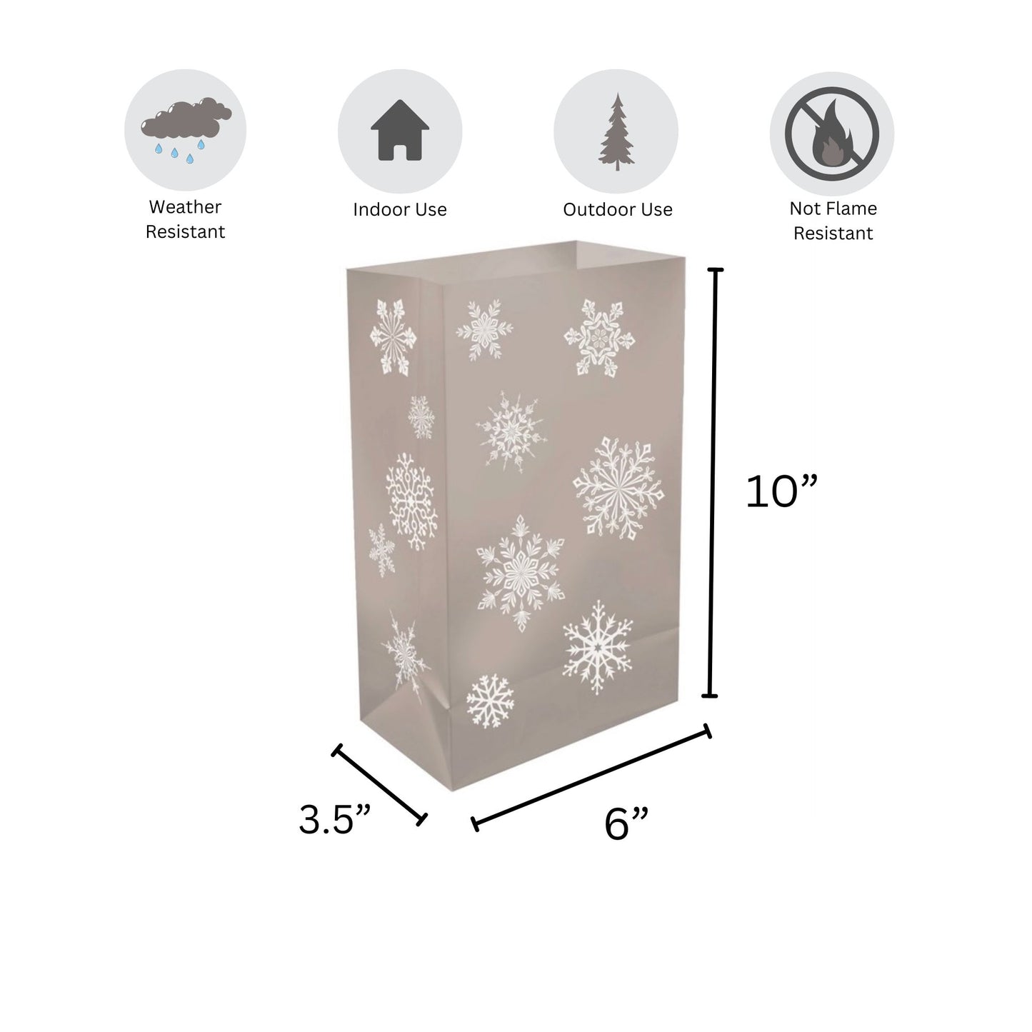 Plastic Luminaria Bags, Silver Snowflake - Set of 12