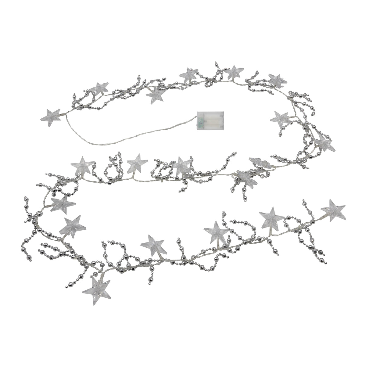 Battery-Operated Silver String Lights with Lighted Stars