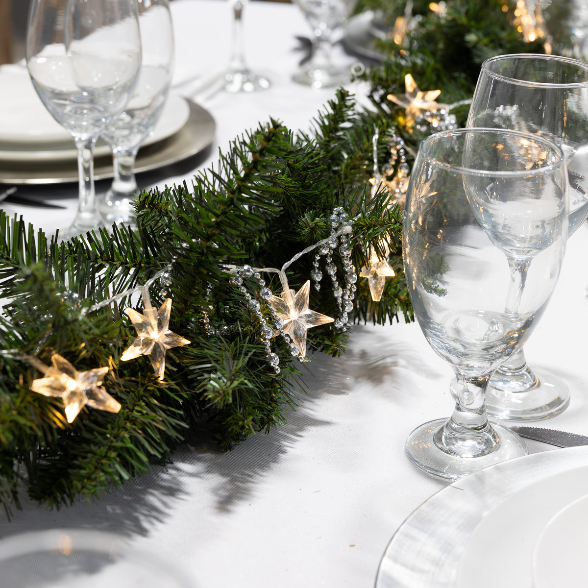 Battery-Operated Silver String Lights with Lighted Stars