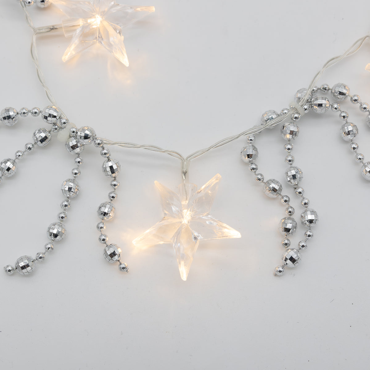 Battery-Operated Silver String Lights with Lighted Stars